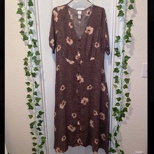 Brown Mixed Print Midi